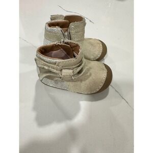 Stride‎ Rite Genevieve Baby Girl Boots 3M Glitter Gold Tan Side Zip Shoes